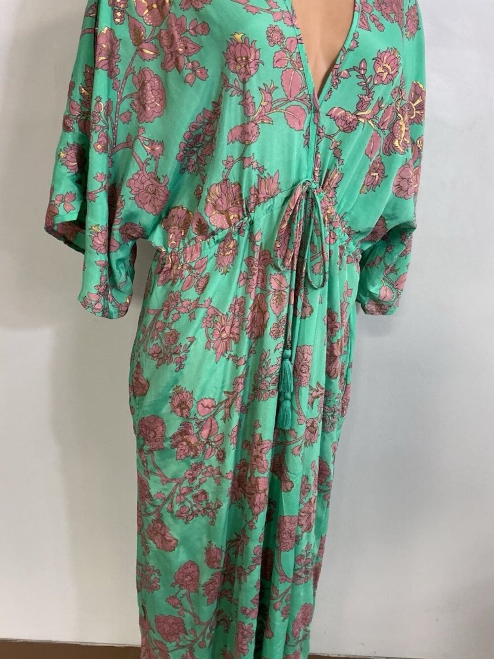 Green Floral Pool Maxi Cover-Up Slit Dress Muumuu Womens XL - Picture 6 of 8